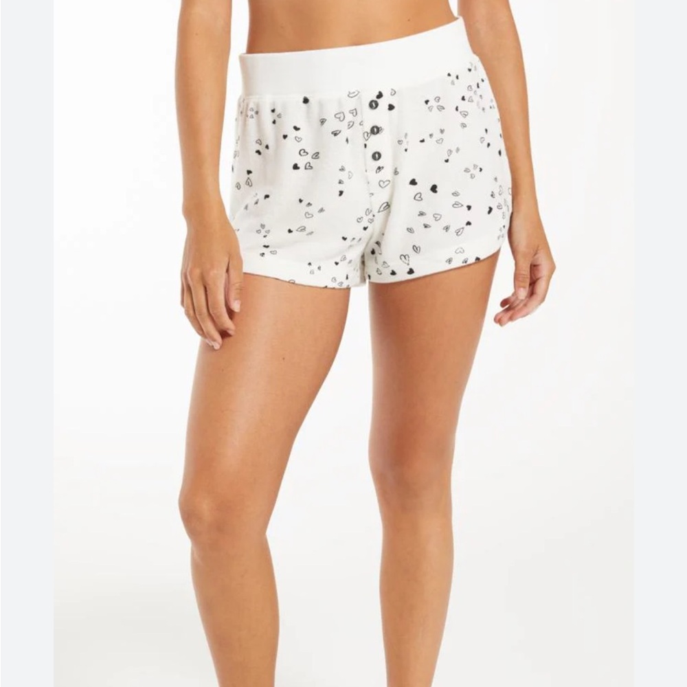 Z Supply White Top with Black Heart Print